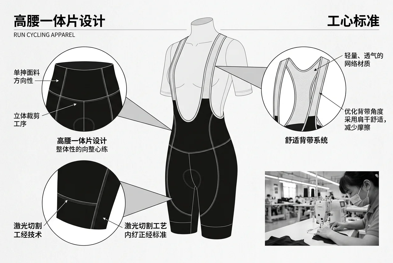 High-waist integrated bib pattern