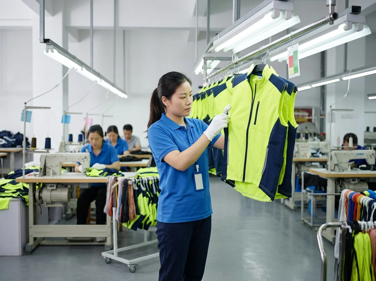 In-line inspection of cutting and sewing cycling vest semi-finished pieces